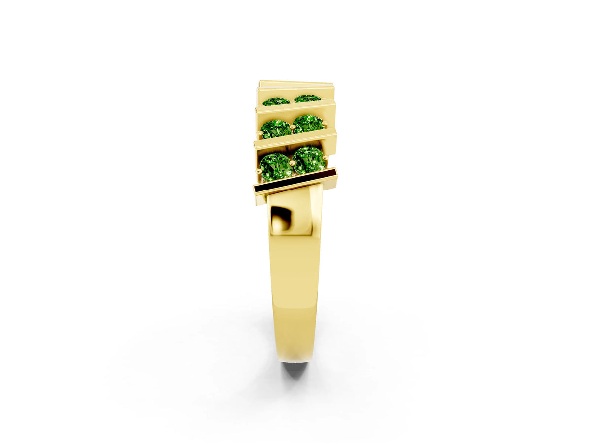 Round Peridot Anniversary Band in Yellow gold with Channel Setting and Vertical Prongs_2