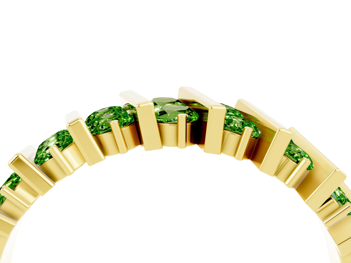 Round Peridot Anniversary Band in Yellow gold with Channel Setting and Vertical Prongs_4