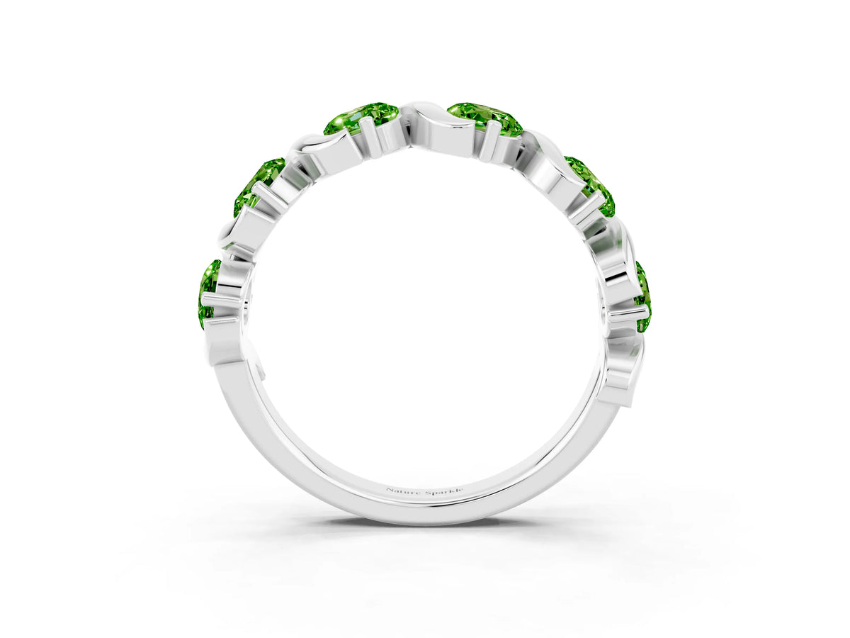 Round Peridot Half Eternity Band in Platinum with Wave Prong Setting_3