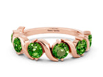 Round Peridot Half Eternity Band in Rose gold with Wave Prong Setting