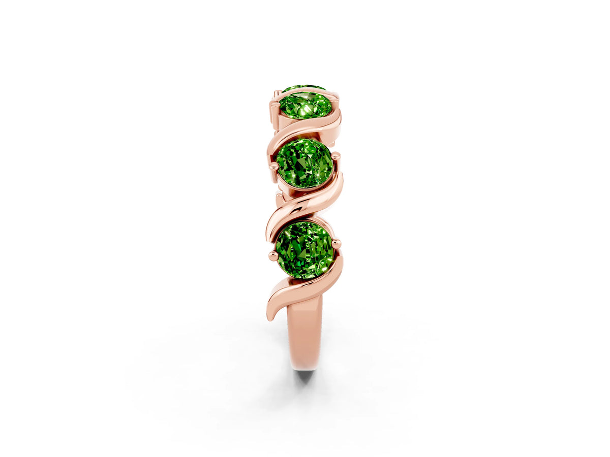 Round Peridot Half Eternity Band in Rose gold with Wave Prong Setting_2