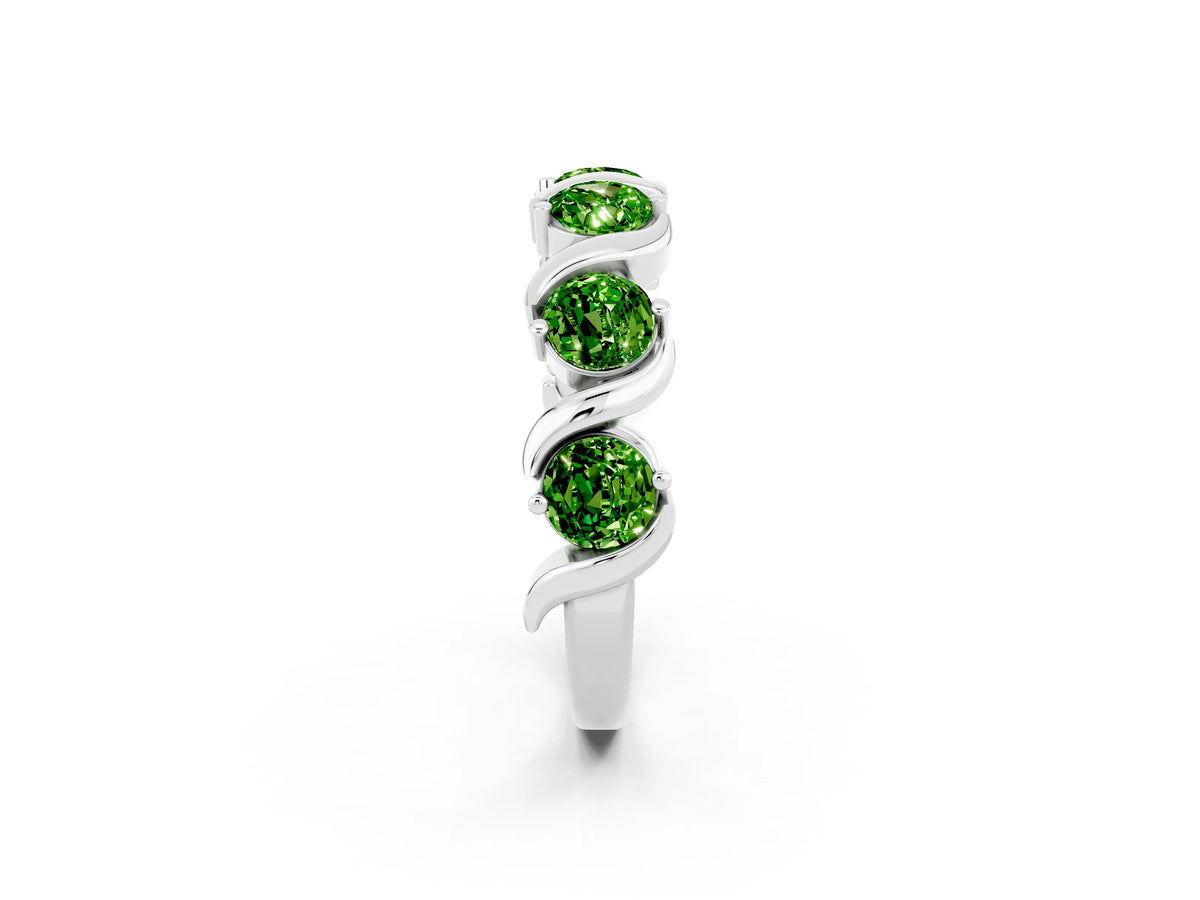 Round Peridot Half Eternity Band in Silver with Wave Prong Setting_2