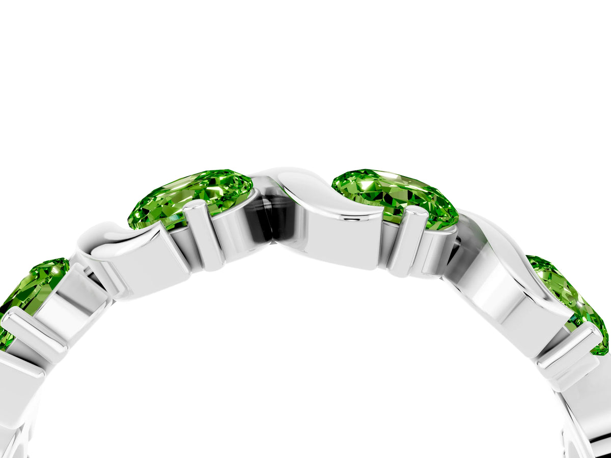 Round Peridot Half Eternity Band in Silver with Wave Prong Setting_4