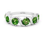 Round Peridot Half Eternity Band in White gold with Wave Prong Setting