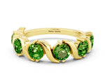 Round Peridot Half Eternity Band in Yellow gold with Wave Prong Setting