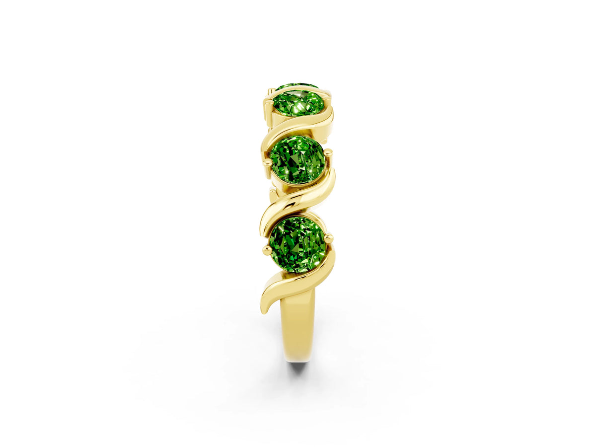 Round Peridot Half Eternity Band in Yellow gold with Wave Prong Setting_2