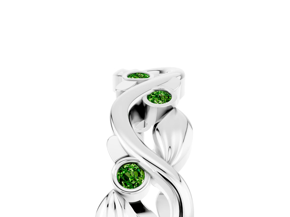 Round Peridot Leaf Motif Eternity Band in Platinum with Bezel Setting_5