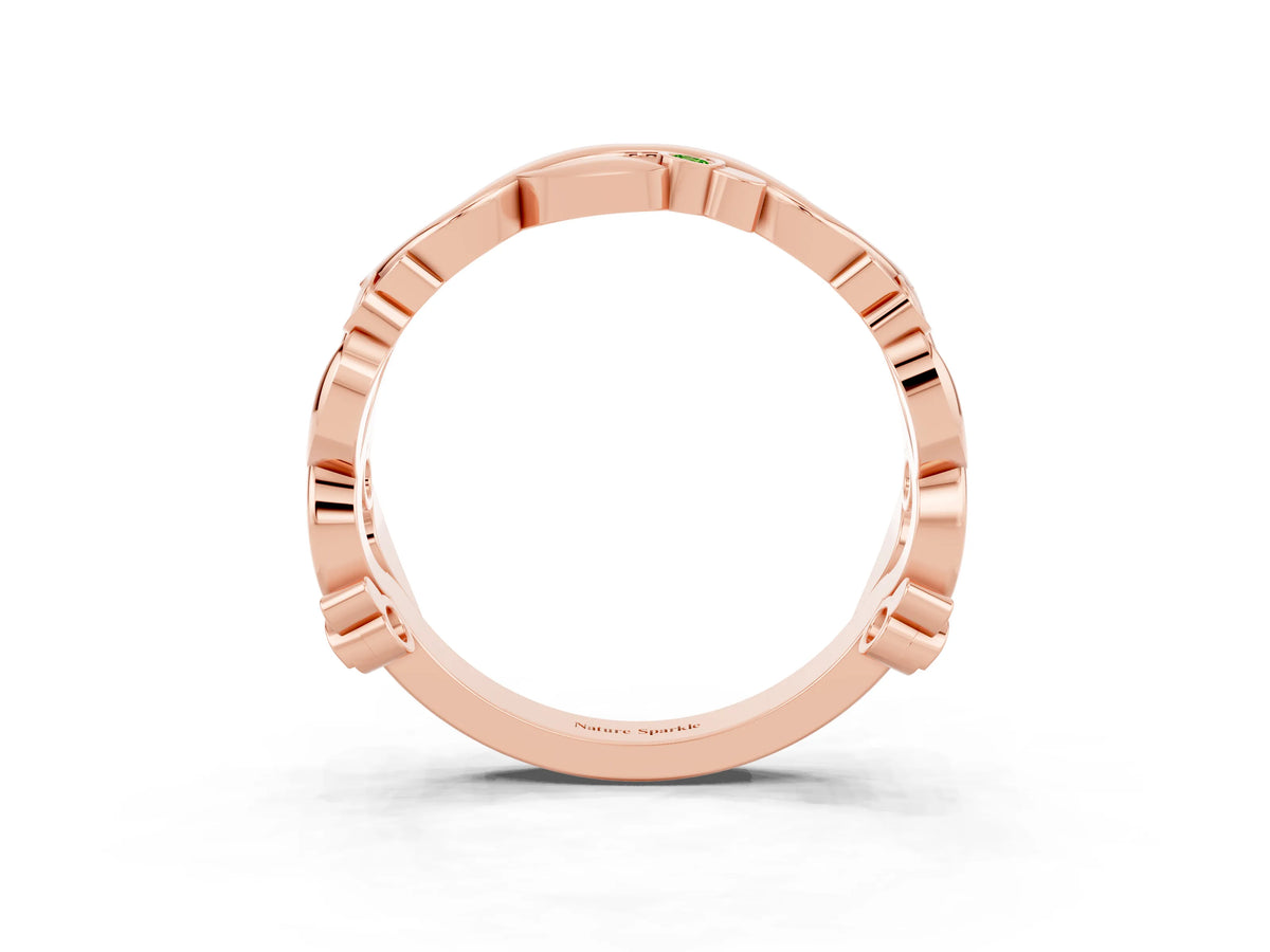Round Peridot Leaf Motif Eternity Band in Rose gold with Bezel Setting_3