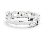 Round Peridot Leaf Motif Eternity Band in Silver with Bezel Setting