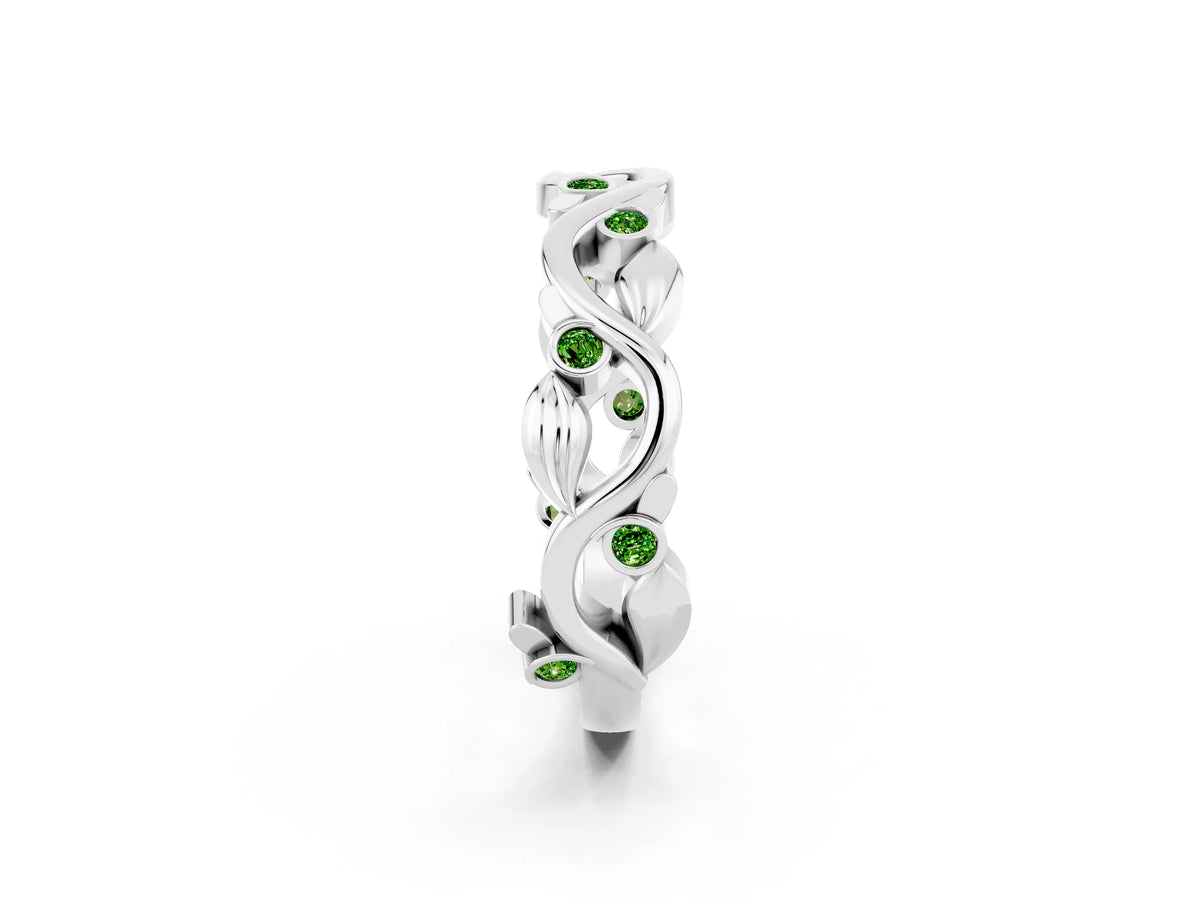 Round Peridot Leaf Motif Eternity Band in Silver with Bezel Setting_2