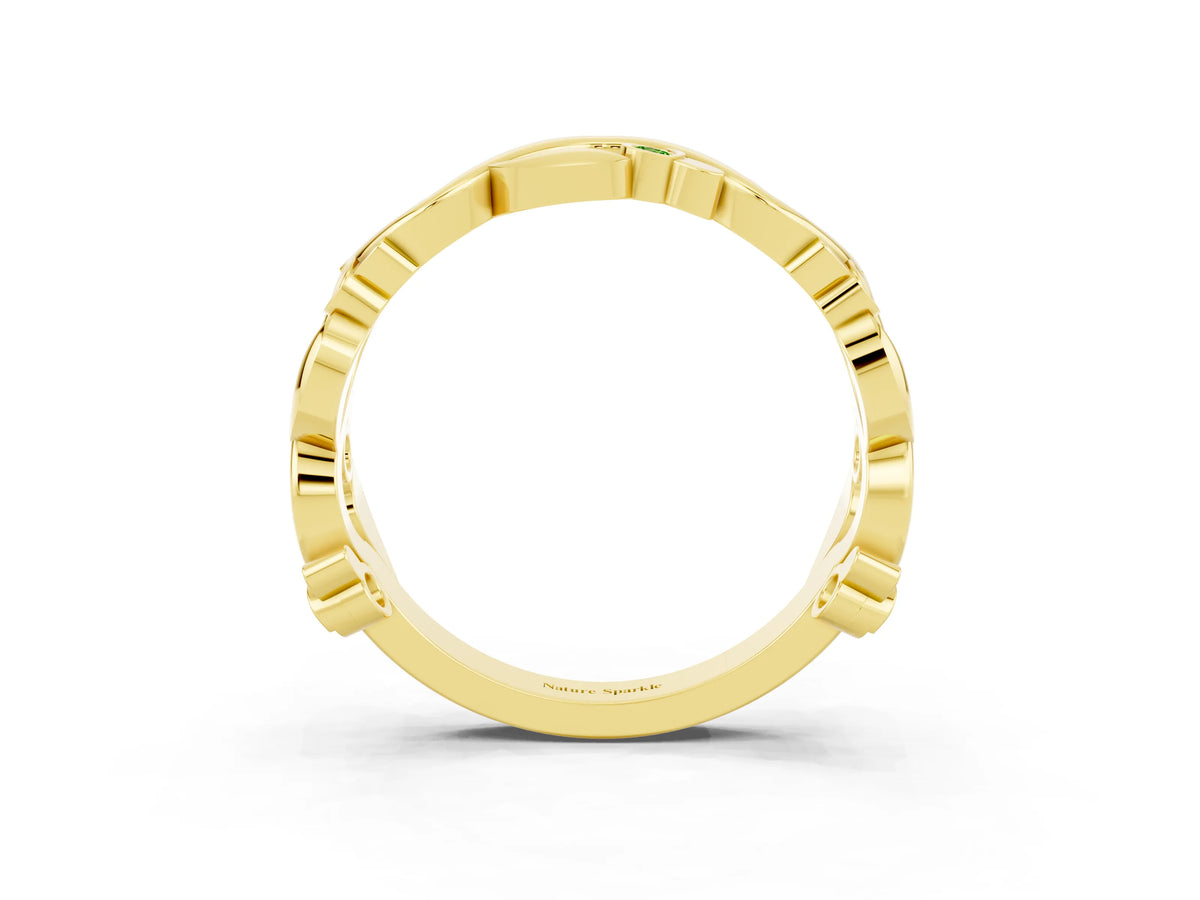 Round Peridot Leaf Motif Eternity Band in Yellow gold with Bezel Setting_3
