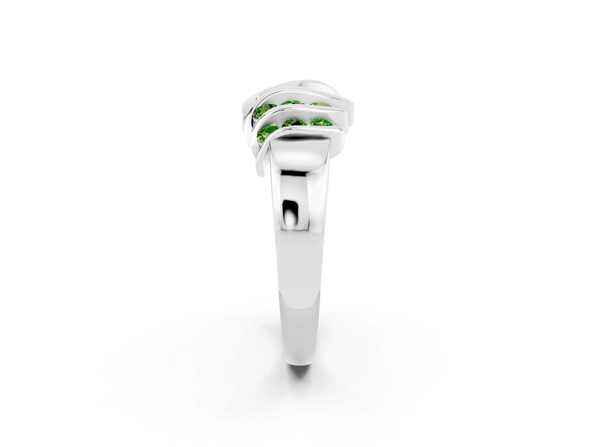 Round Peridot Multi-Row Crossover Band in Silver with Polished Curves_2