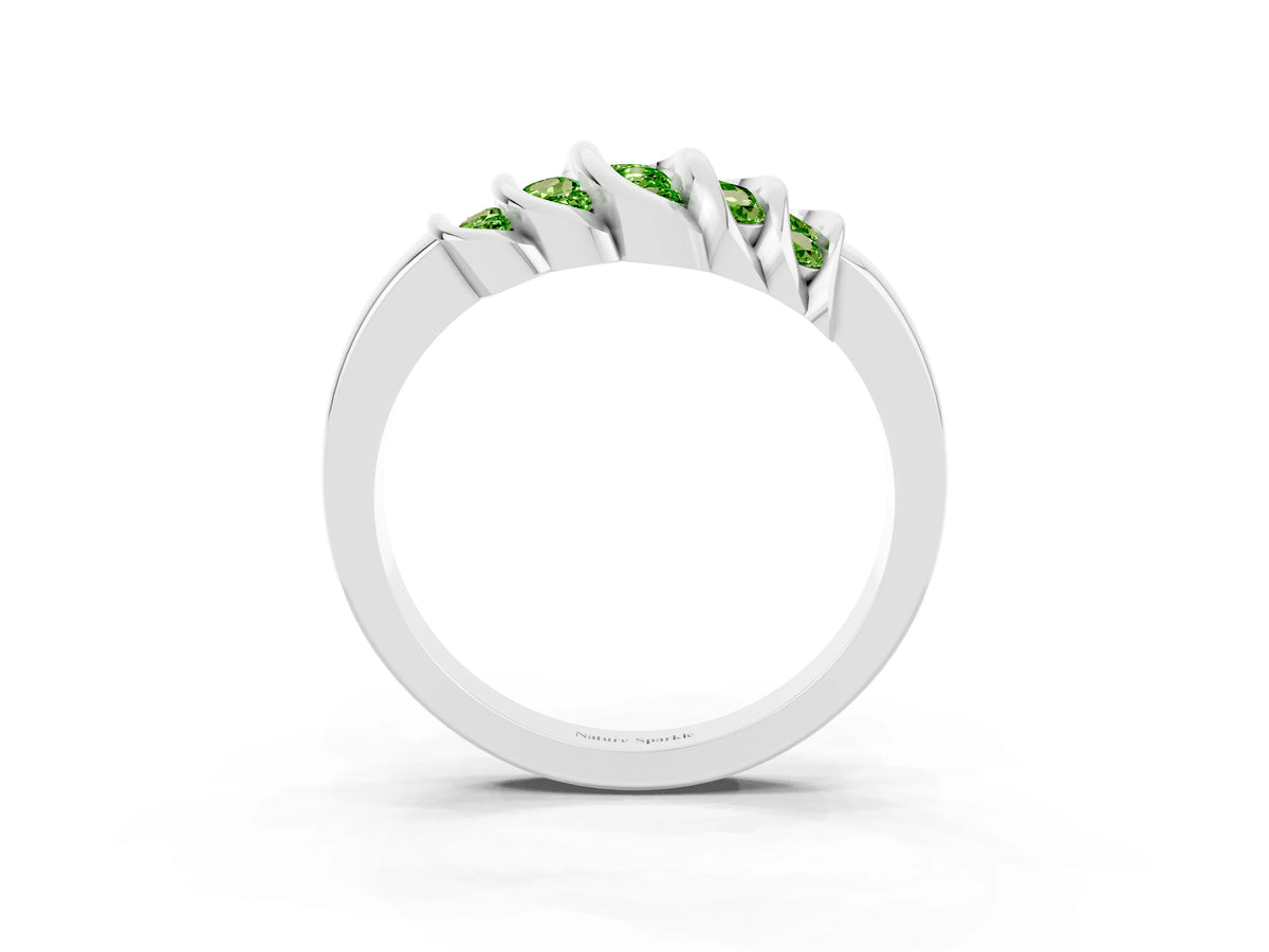 Round Peridot Multi-Row Crossover Band in Silver with Polished Curves_3