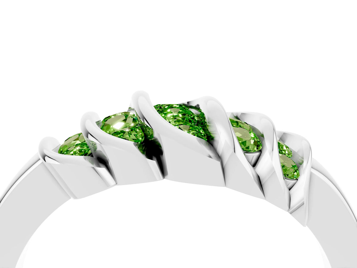 Round Peridot Multi-Row Crossover Band in Silver with Polished Curves_4