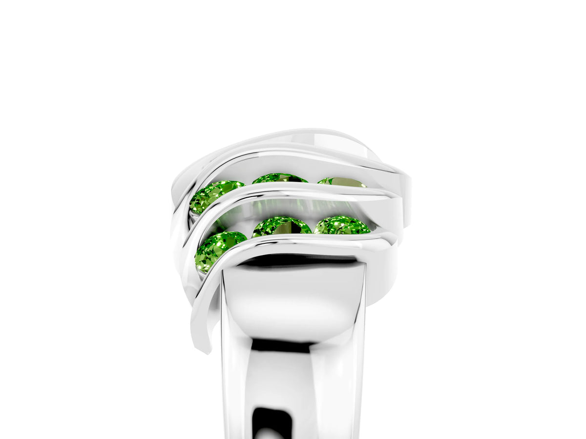 Round Peridot Multi-Row Crossover Band in Silver with Polished Curves_5