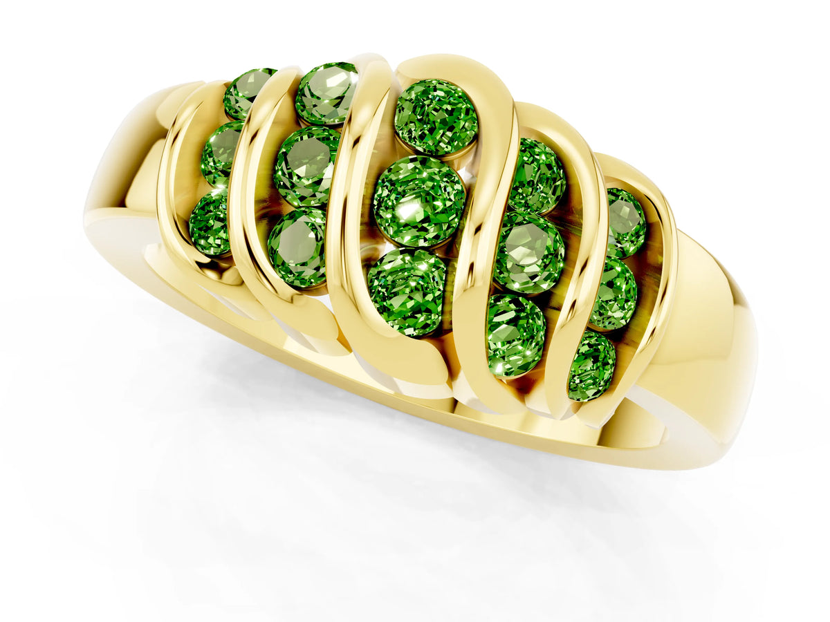 Round Peridot Multi-Row Crossover Band in Yellow gold with Polished Curves_1
