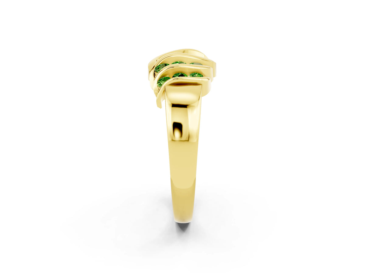 Round Peridot Multi-Row Crossover Band in Yellow gold with Polished Curves_2