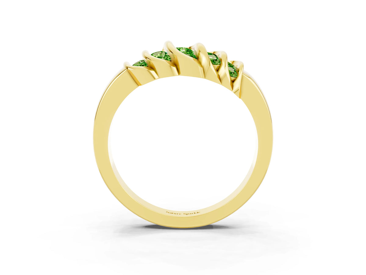 Round Peridot Multi-Row Crossover Band in Yellow gold with Polished Curves_3