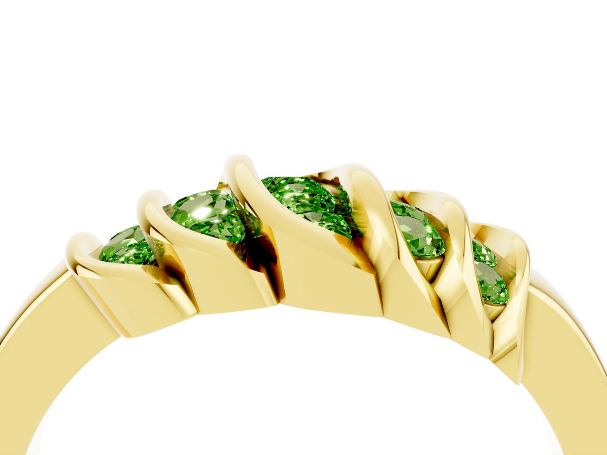 Round Peridot Multi-Row Crossover Band in Yellow gold with Polished Curves_4
