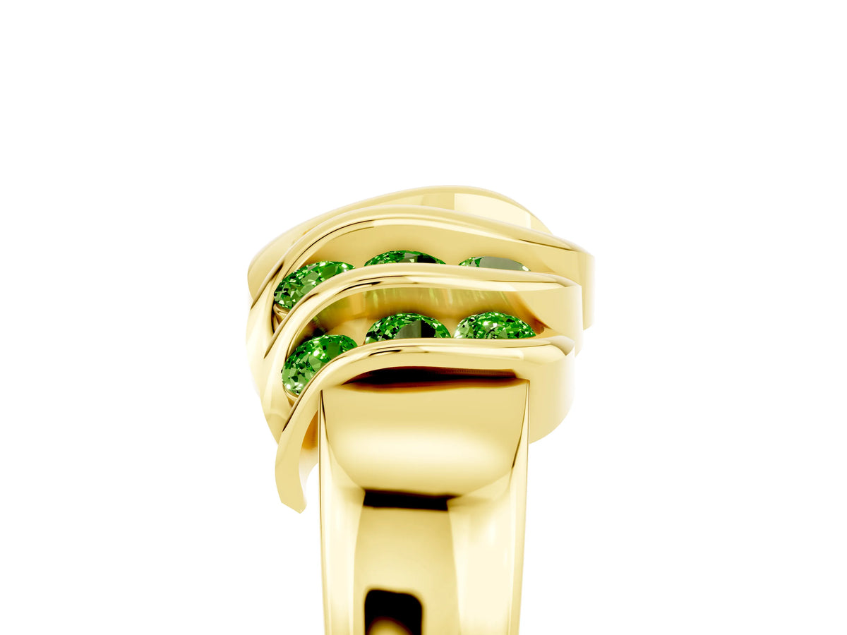 Round Peridot Multi-Row Crossover Band in Yellow gold with Polished Curves_5