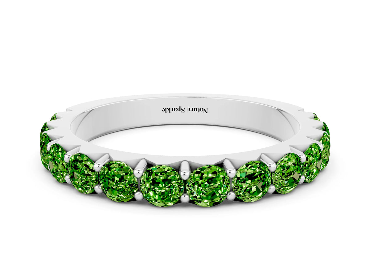 Round Peridot Polished Half Eternity Band in Platinum with Classic Prong Setting