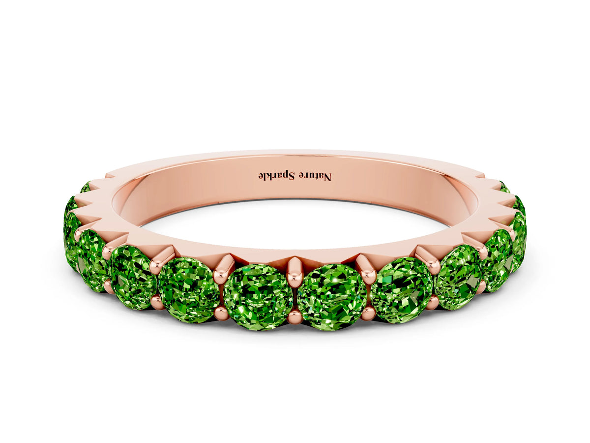 Round Peridot Polished Half Eternity Band in Rose gold with Classic Prong Setting