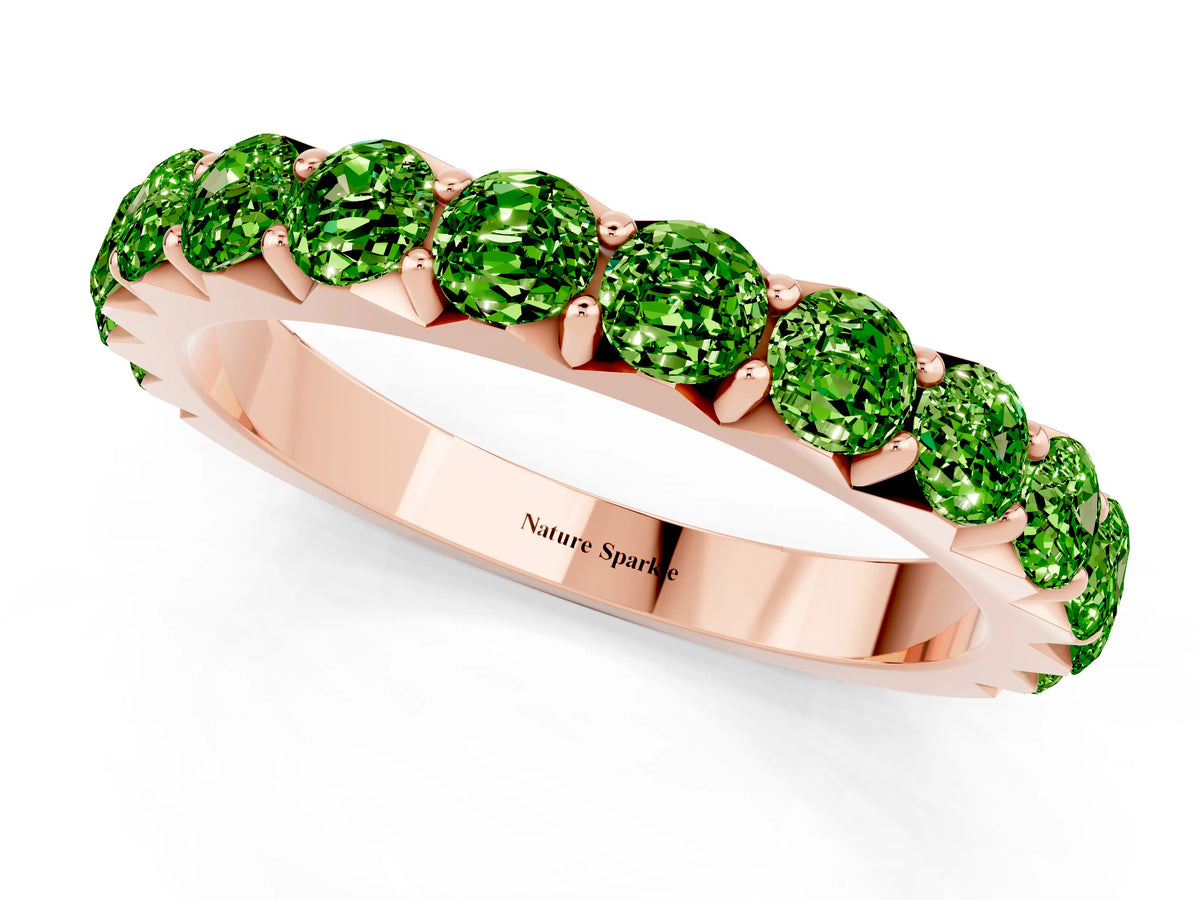 Round Peridot Polished Half Eternity Band in Rose gold with Classic Prong Setting_1