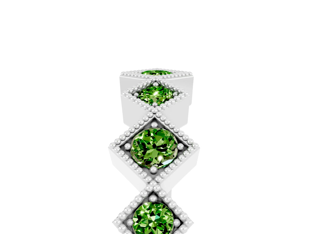 Round Peridot Square Bezel Chevron Band in Platinum with Milgrain Detailing_5