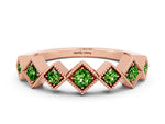 Round Peridot Square Bezel Chevron Band in Rose gold with Milgrain Detailing