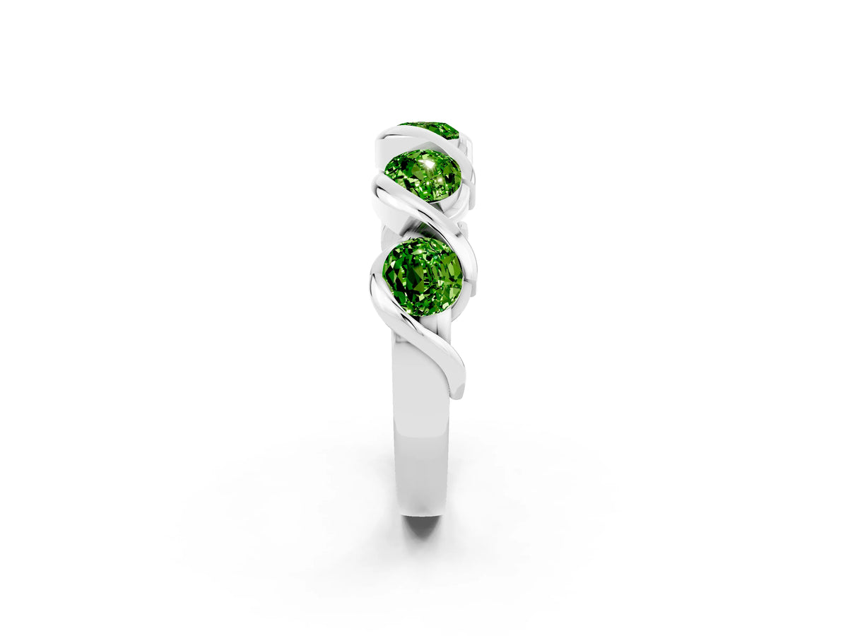 Round Peridot Wave Band in Silver with Channel Setting and Shared Prongs_2