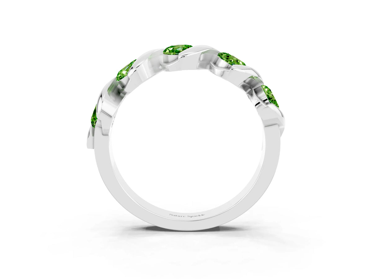 Round Peridot Wave Band in Silver with Channel Setting and Shared Prongs_3