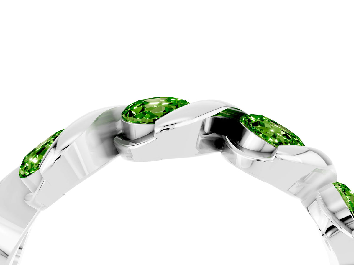 Round Peridot Wave Band in Silver with Channel Setting and Shared Prongs_4