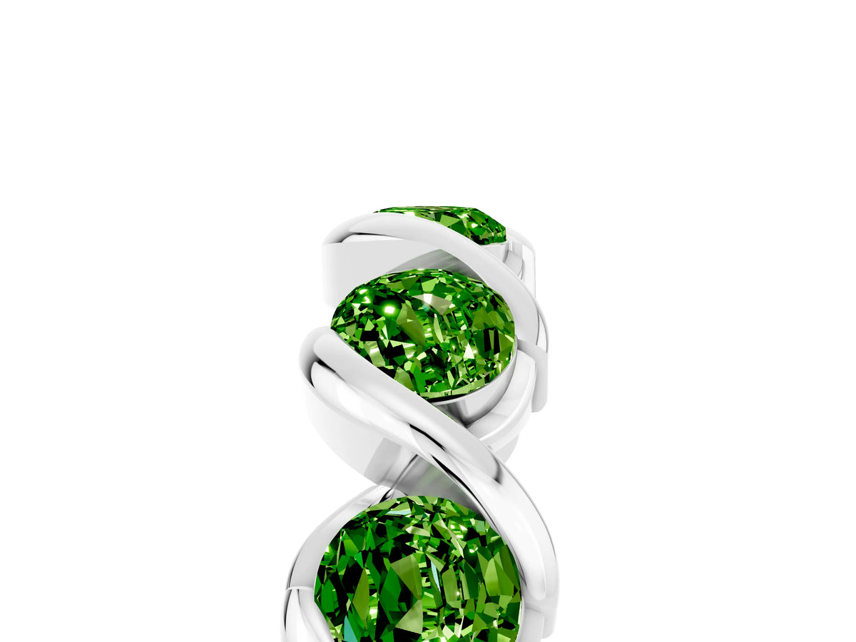 Round Peridot Wave Band in Silver with Channel Setting and Shared Prongs_5