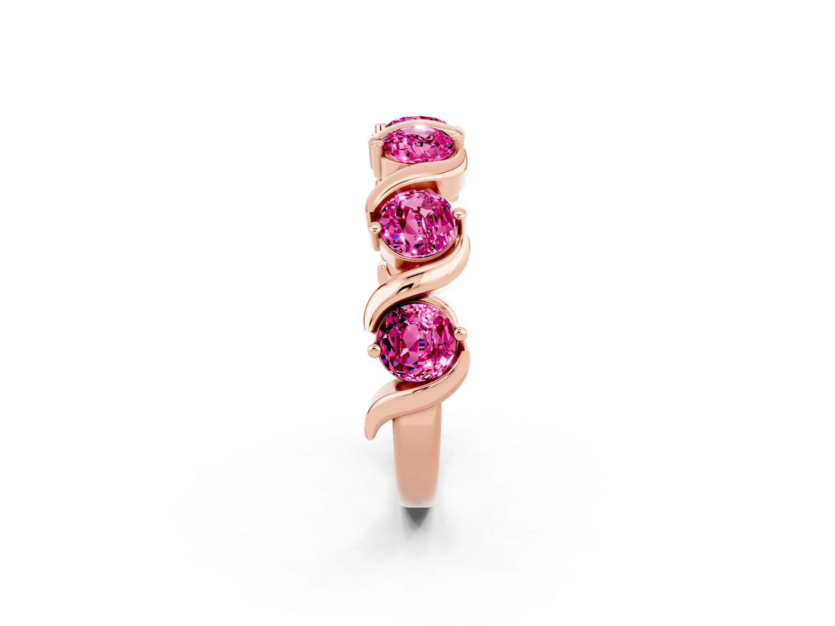 Round Pink Sapphire Half Eternity Band in Rose gold with Wave Prong Setting_2