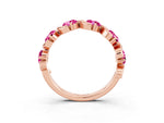 Round Pink Sapphire Half Eternity Band in Rose gold with Wave Prong Setting_3