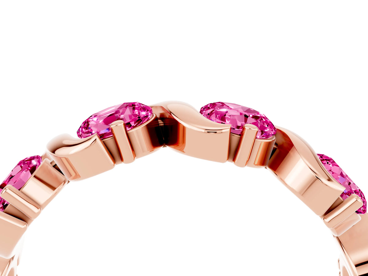 Round Pink Sapphire Half Eternity Band in Rose gold with Wave Prong Setting_4