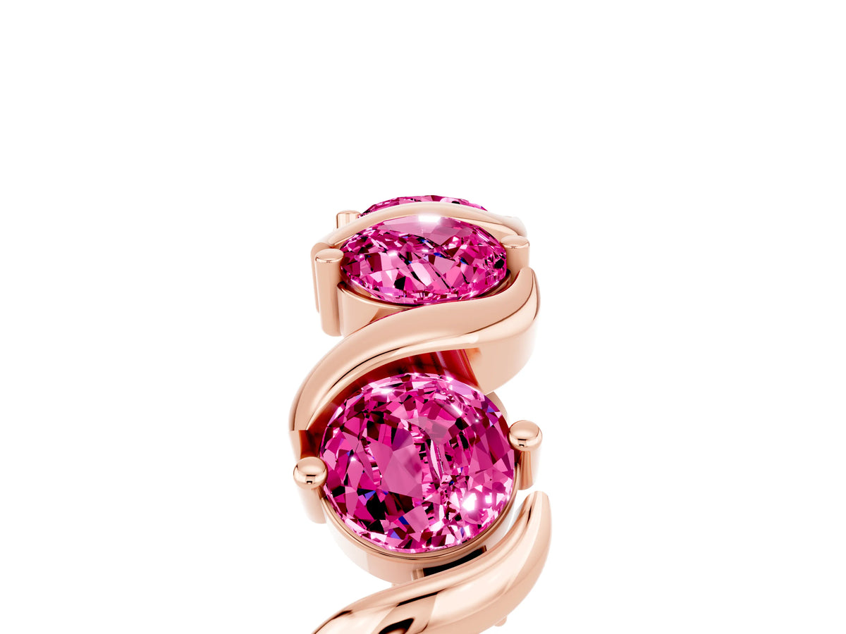 Round Pink Sapphire Half Eternity Band in Rose gold with Wave Prong Setting_5