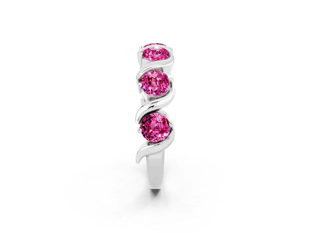 Round Pink Sapphire Half Eternity Band in White gold with Wave Prong Setting_2