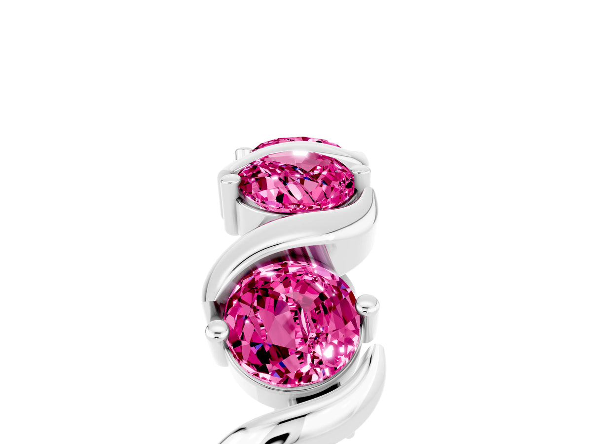 Round Pink Sapphire Half Eternity Band in White gold with Wave Prong Setting_5
