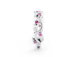 Round Pink Sapphire Leaf Motif Eternity Band in Platinum with Bezel Setting_2