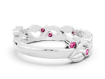 Round Pink Sapphire Leaf Motif Eternity Band in Silver with Bezel Setting