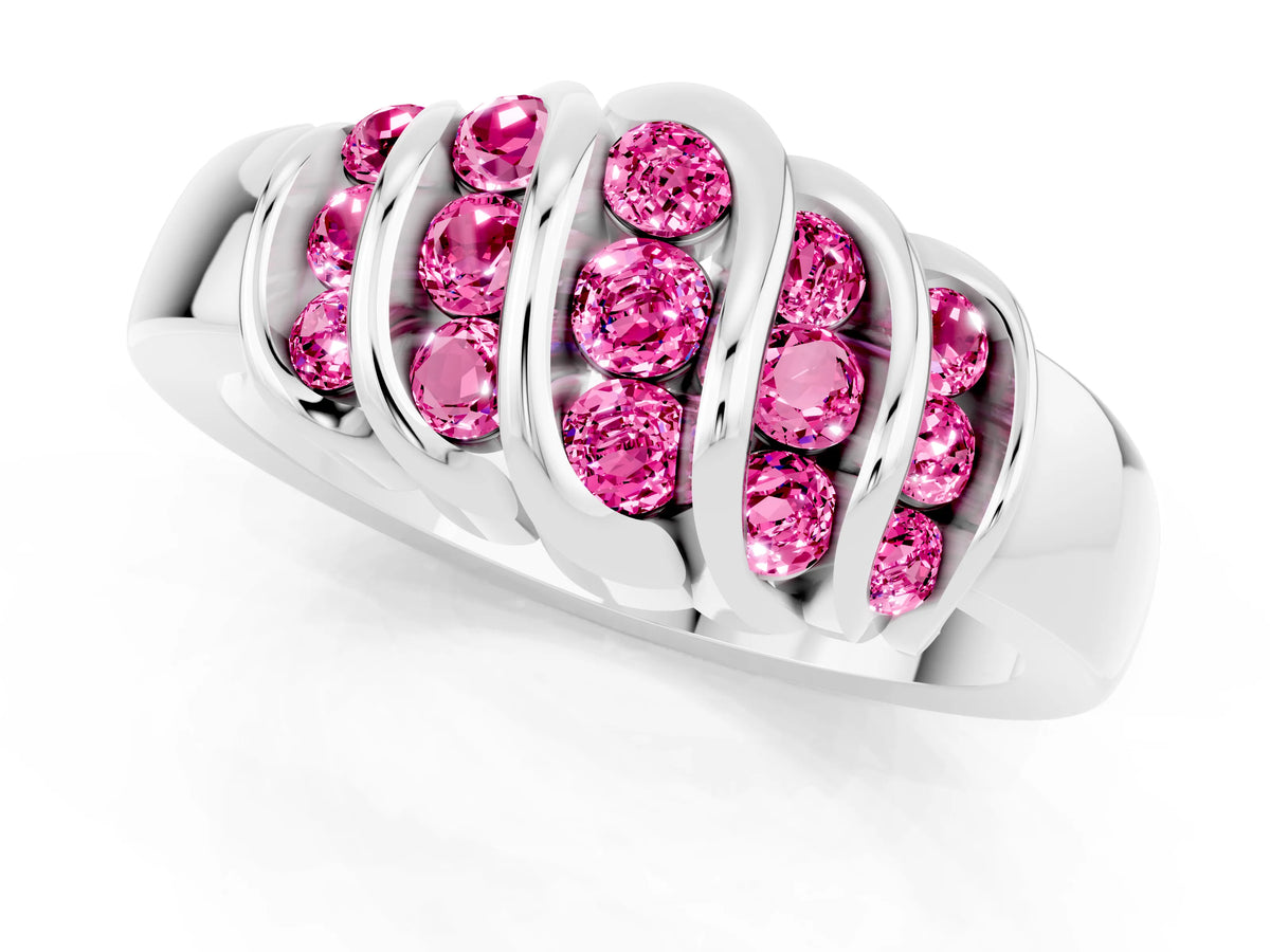 Round Pink Sapphire Multi-Row Crossover Band in Platinum with Polished Curves_1
