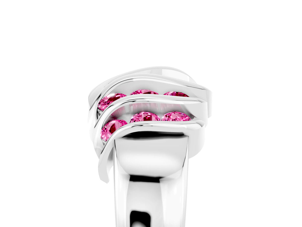 Round Pink Sapphire Multi-Row Crossover Band in Platinum with Polished Curves_5