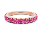 Round Pink Sapphire Polished Half Eternity Band in Rose gold with Classic Prong Setting