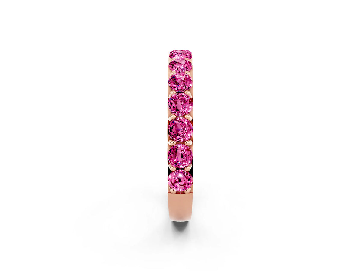 Round Pink Sapphire Polished Half Eternity Band in Rose gold with Classic Prong Setting_2