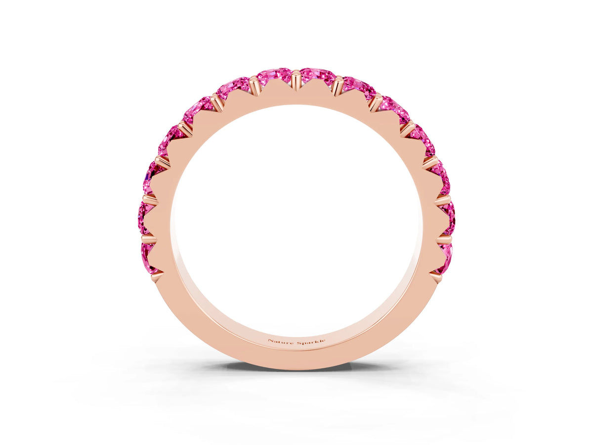 Round Pink Sapphire Polished Half Eternity Band in Rose gold with Classic Prong Setting_3