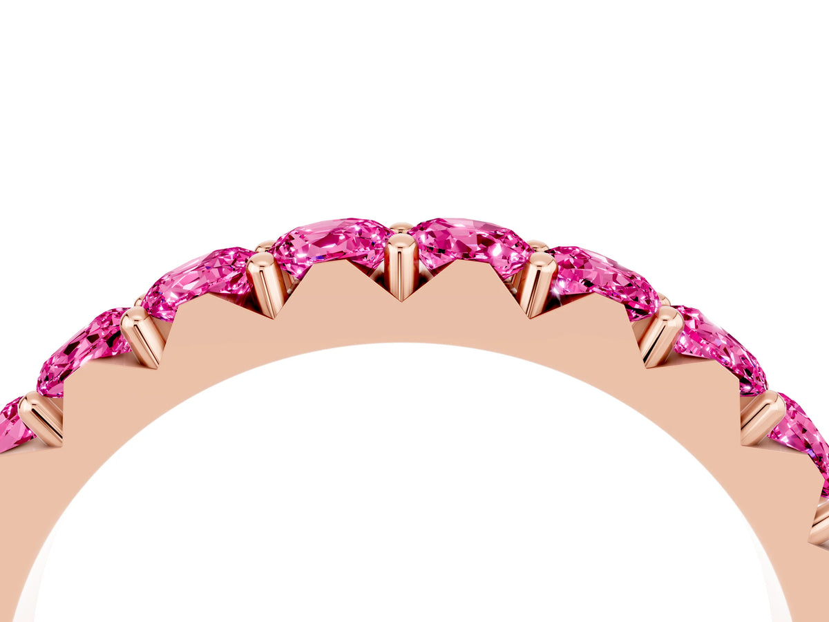 Round Pink Sapphire Polished Half Eternity Band in Rose gold with Classic Prong Setting_4