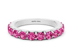 Round Pink Sapphire Polished Half Eternity Band in Silver with Classic Prong Setting
