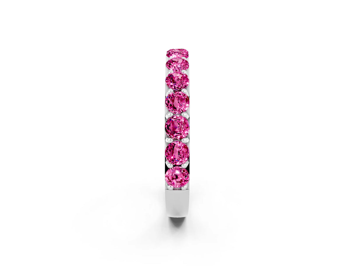 Round Pink Sapphire Polished Half Eternity Band in Silver with Classic Prong Setting_2