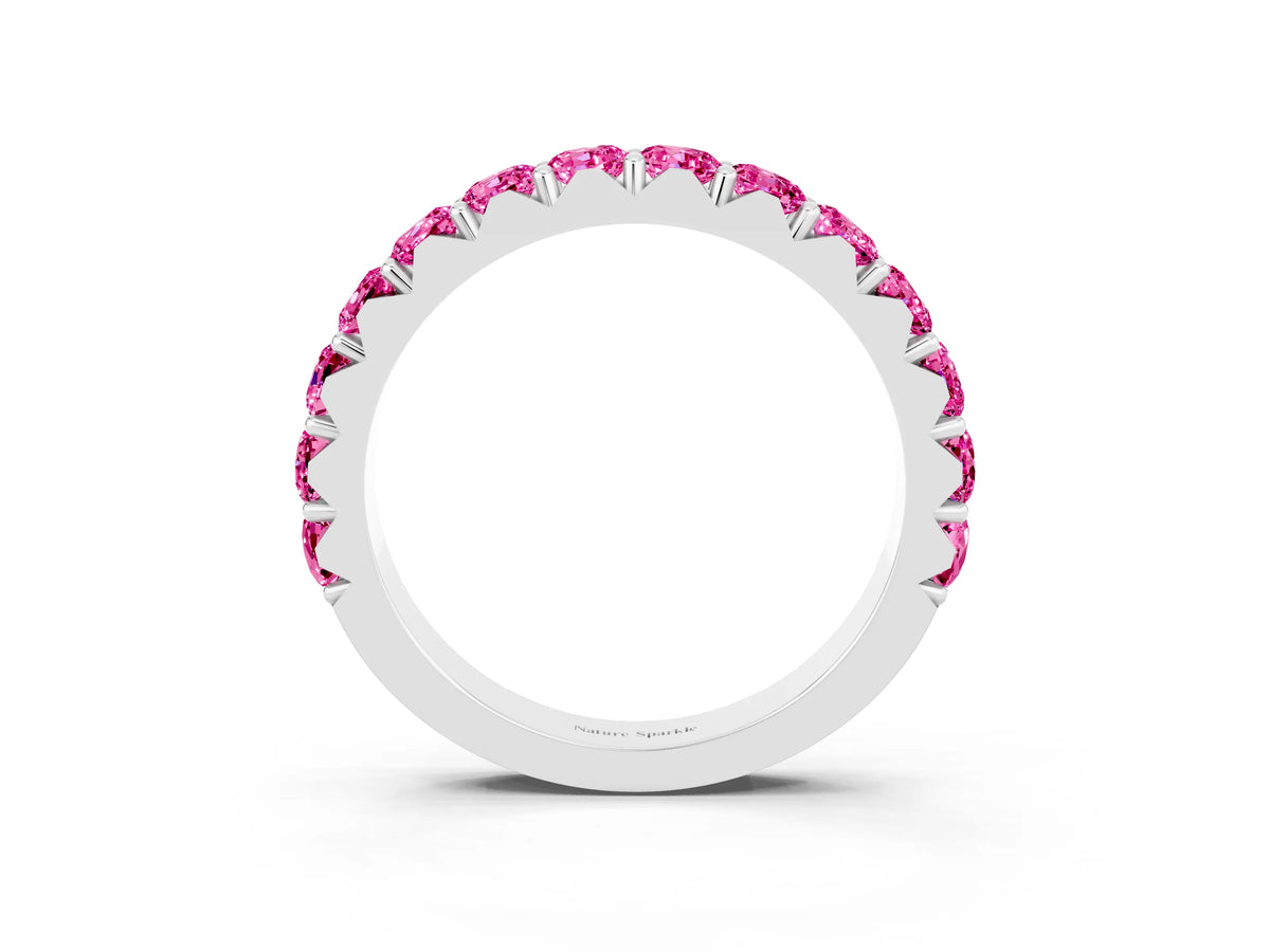 Round Pink Sapphire Polished Half Eternity Band in Silver with Classic Prong Setting_3